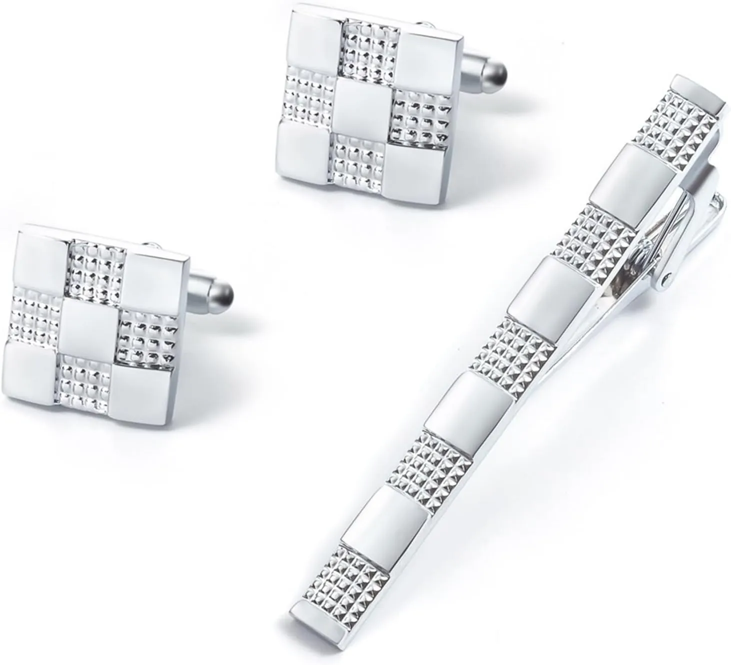Men's Dress Cuff Links, Silver Plated Cufflinks Square Grid Cufflinks Unique for Son, Father, Husband, Boyfriend