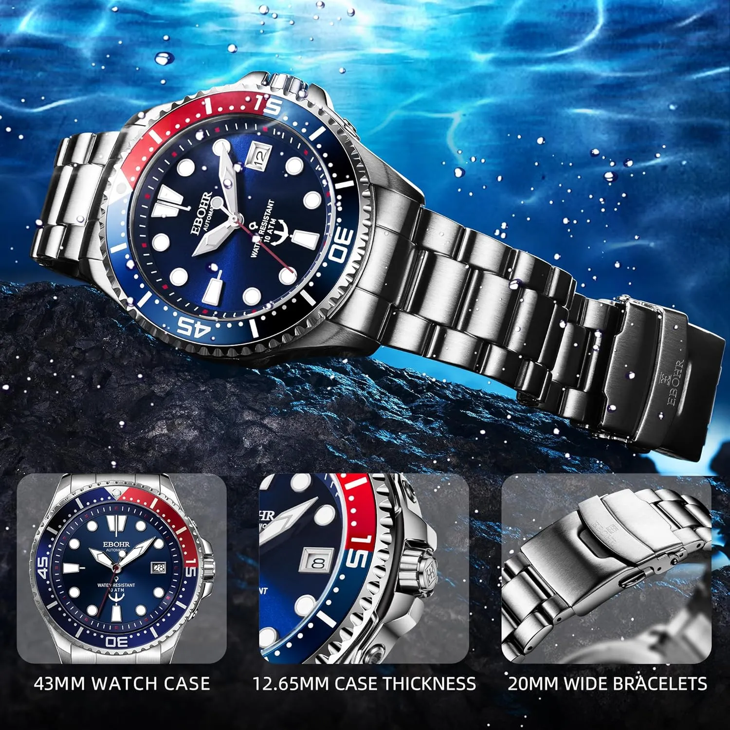 Men's Pro Diver Mechanical Watch - High Energy Mechanical Core Black Multifunctional Luminous Dial Advanced Outdoor Waterproof Deep Diving Easy Read Classic Wrist Watch
