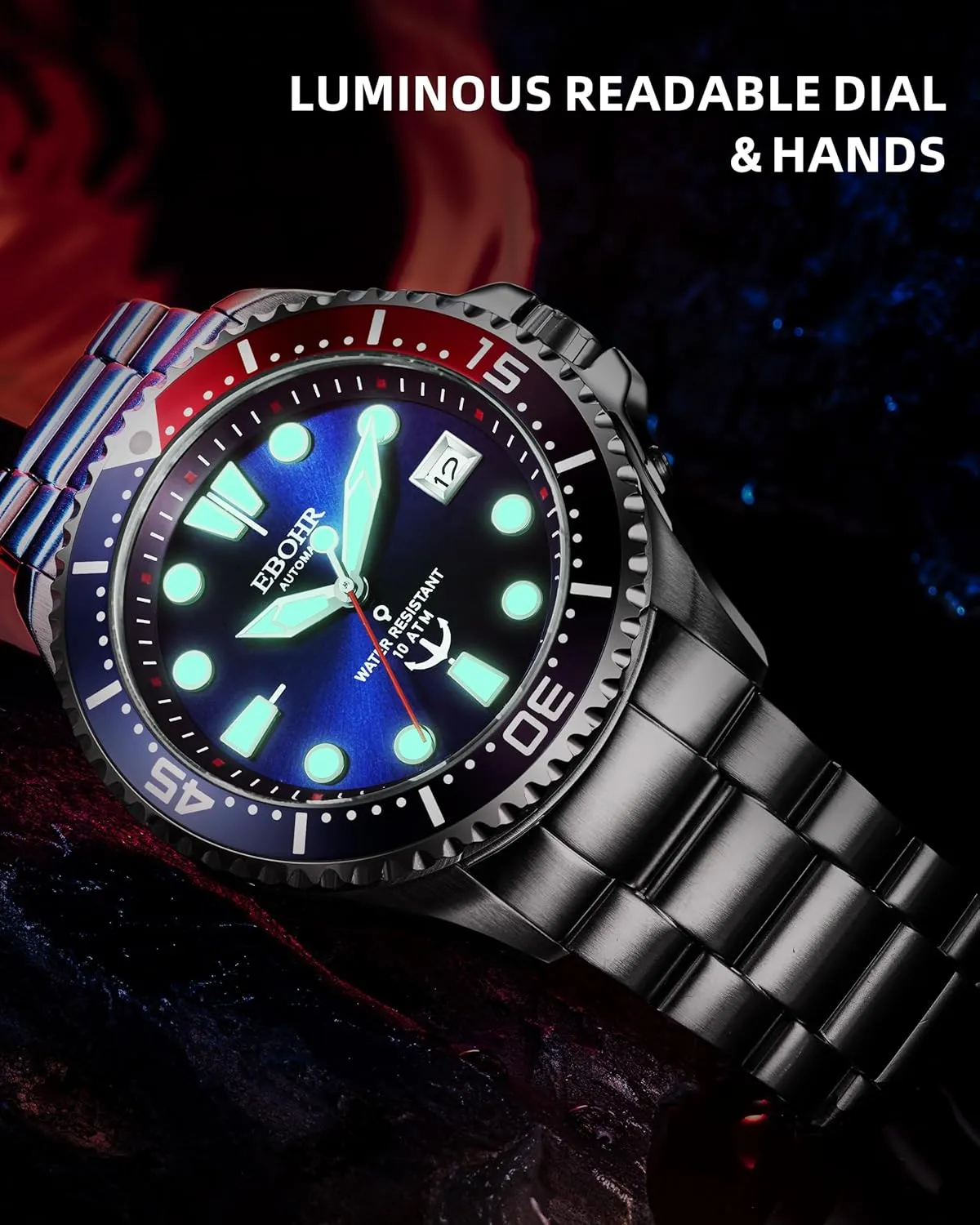 Men's Pro Diver Mechanical Watch - High Energy Mechanical Core Black Multifunctional Luminous Dial Advanced Outdoor Waterproof Deep Diving Easy Read Classic Wrist Watch