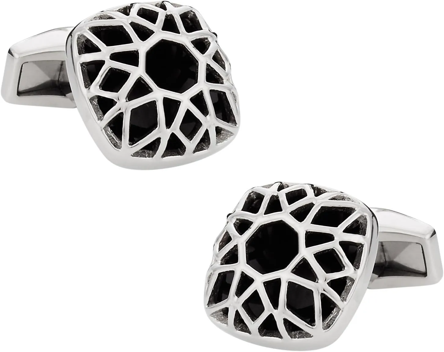 Men's Unique Black Cuff Links Caged Stainless Steel Cufflinks with Travel Presentation Gift Box