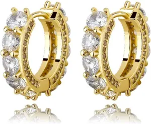 Men's Women's Elegant Fully Iced Cz Unisex Yellow Gold 925 Sterling Silver Hoops Big Stone Cubic Zirconia Hypoallergenic For Sensitive Ears Huggie Hoop Earrings Jewelry Gift For Men And Women