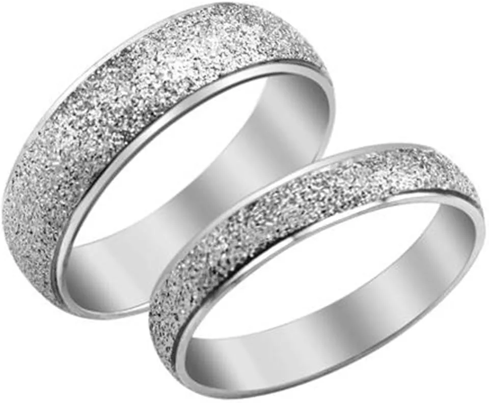 Mens Womens Stainless Steel Sandblast Finish Ring Couple Engagement Wedding Silver Promise Matching Band