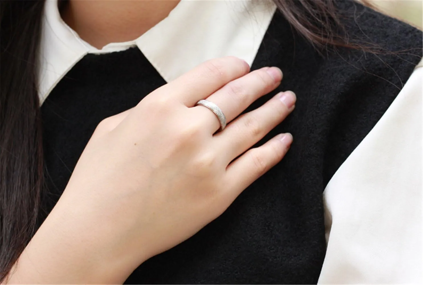 Mens Womens Stainless Steel Sandblast Finish Ring Couple Engagement Wedding Silver Promise Matching Band