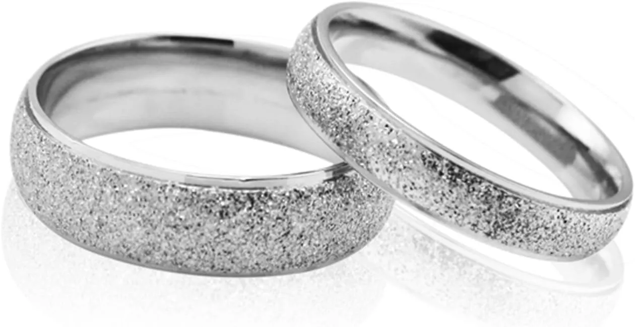 Mens Womens Stainless Steel Sandblast Finish Ring Couple Engagement Wedding Silver Promise Matching Band