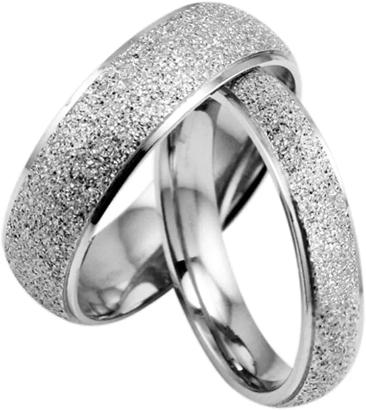 Mens Womens Stainless Steel Sandblast Finish Ring Couple Engagement Wedding Silver Promise Matching Band