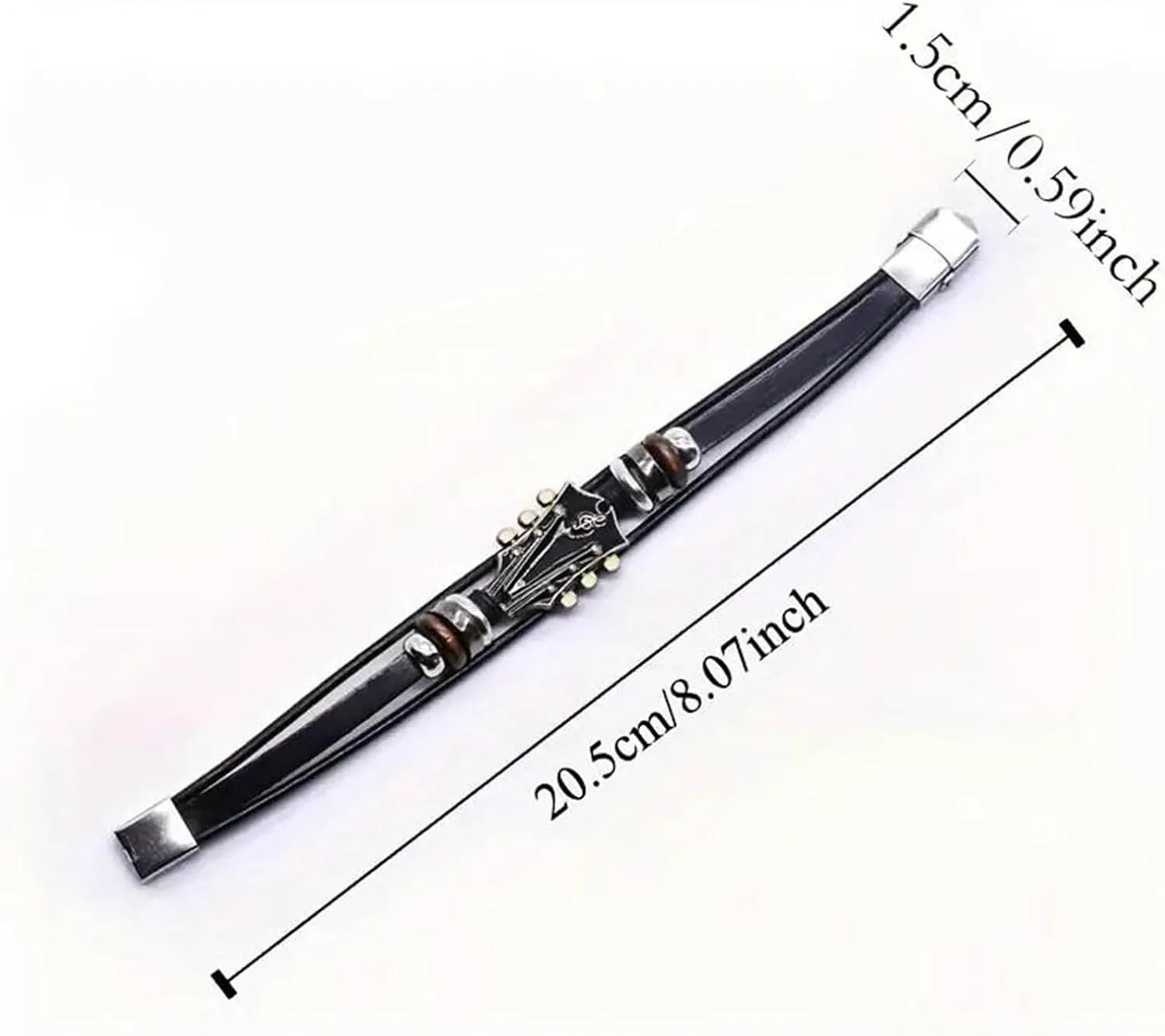 Mens Work Watch Guitar Bracelet Unique Guitar Leather Wristband With Stainless Steel Clasp Rock Compasses for