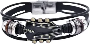 Mens Work Watch Guitar Bracelet Unique Guitar Leather Wristband With Stainless Steel Clasp Rock Compasses for