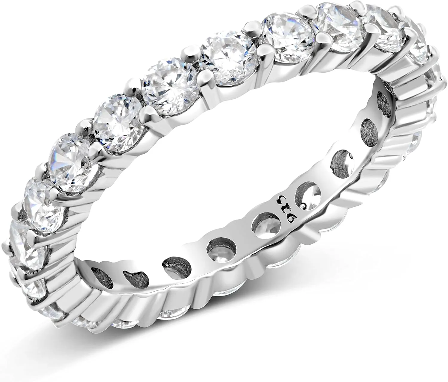 Metal Factory 3.50MM Sterling Silver 925 Cubic Zirconia CZ Eternity Engagement Wedding Band Ring