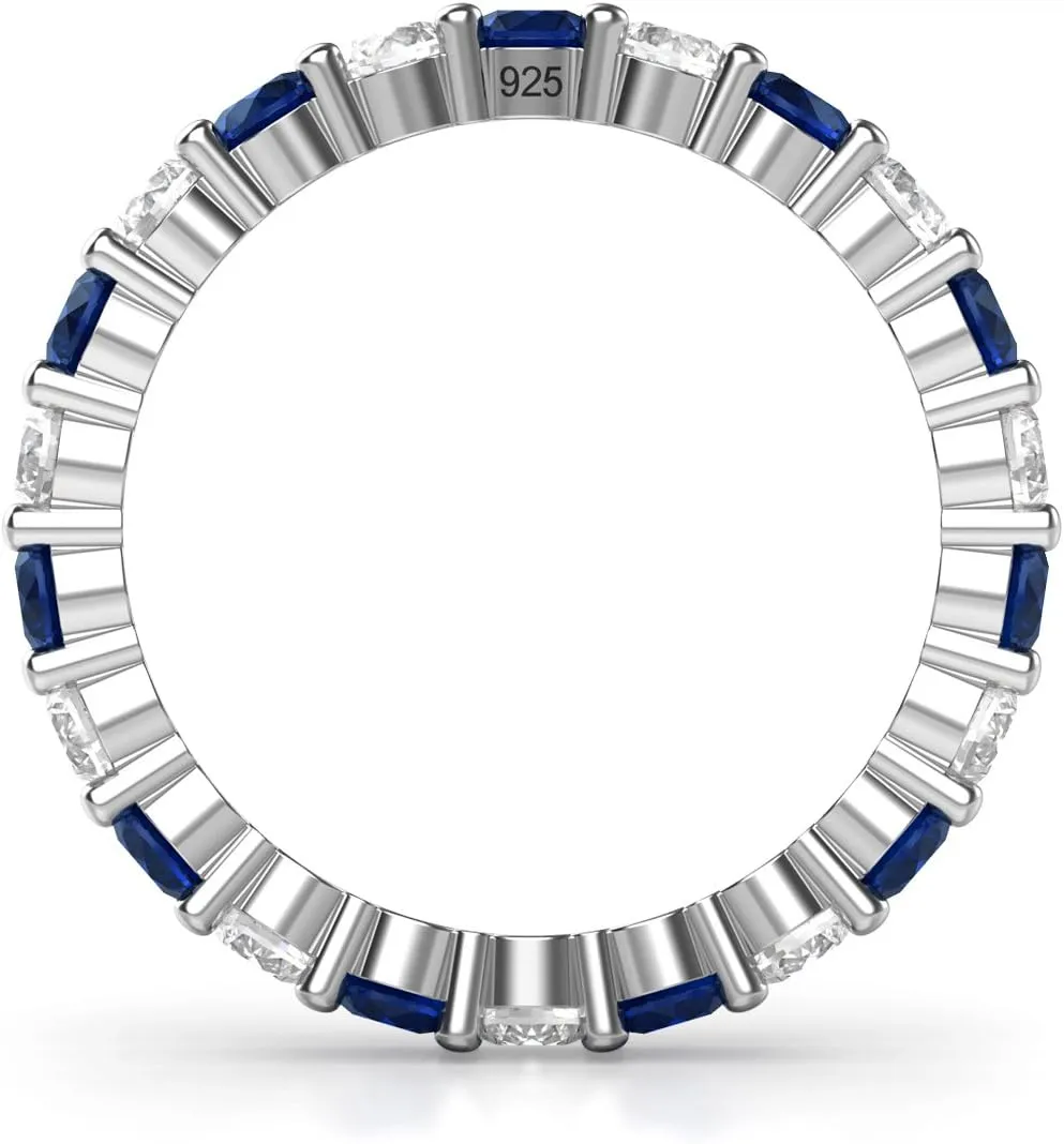 Metal Factory 3.50MM Sterling Silver 925 White & Blue CZ Eternity Engagement Wedding Band Ring