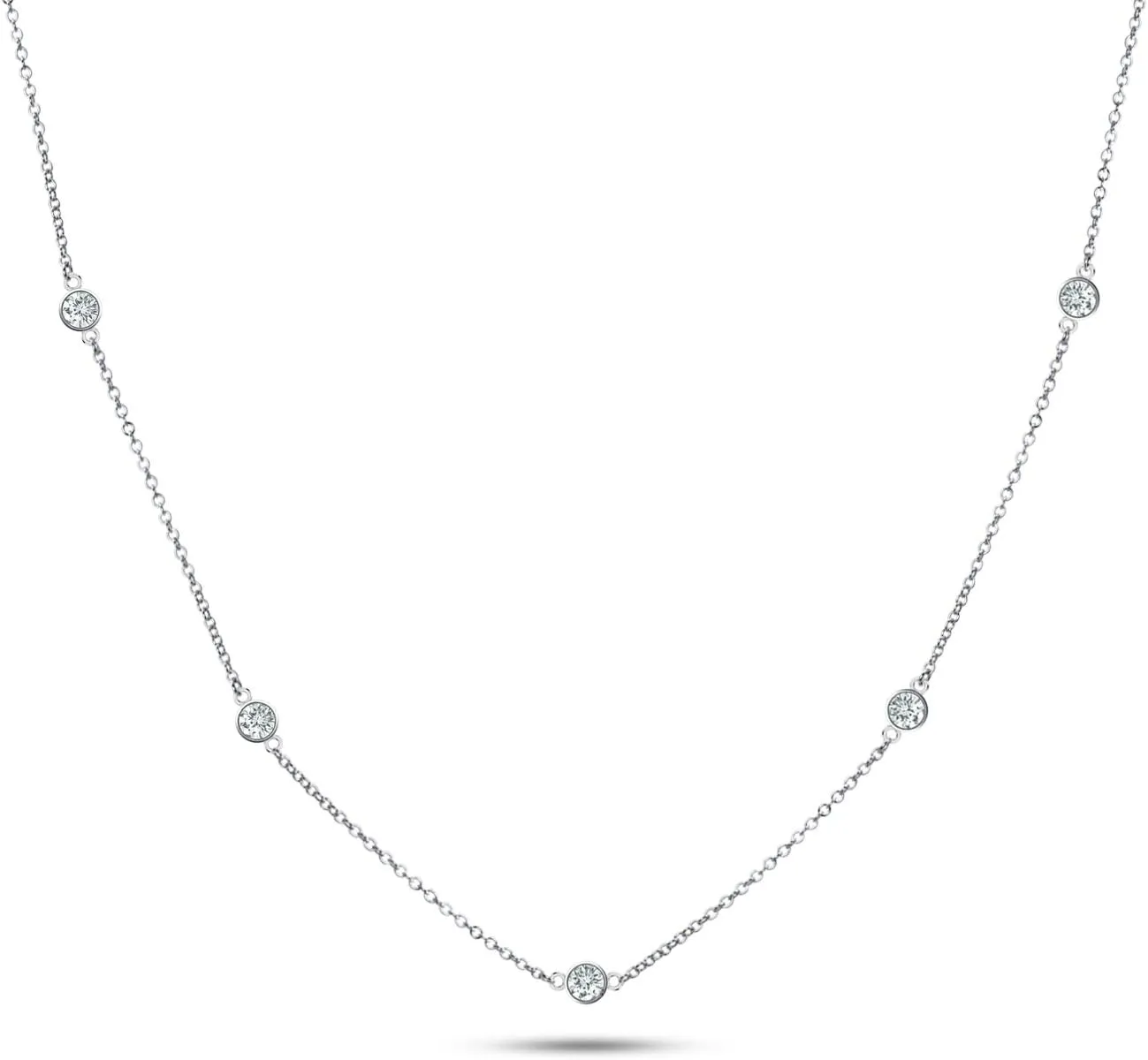 Metal Factory 925 Sterling Silver CZ by The Yard Round Cut Cubic Zirconia Chain Necklace