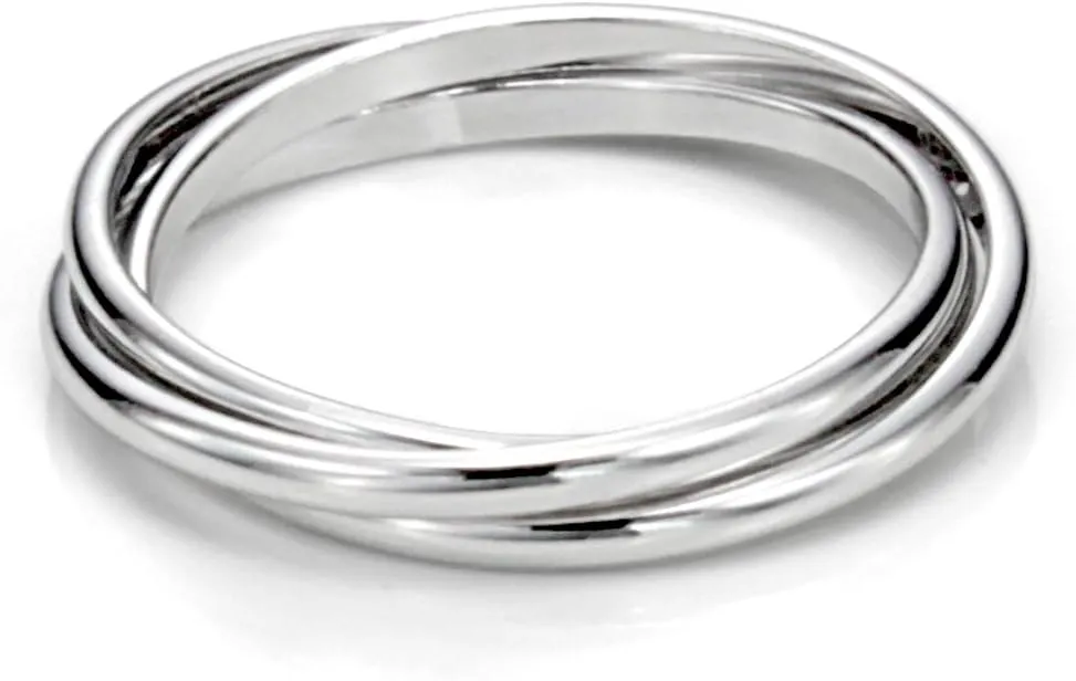 Metal Factory Sterling Silver Triple Interlocked Rolling High Polish Plain Dome Tarnish Resistant Wedding Band Ring