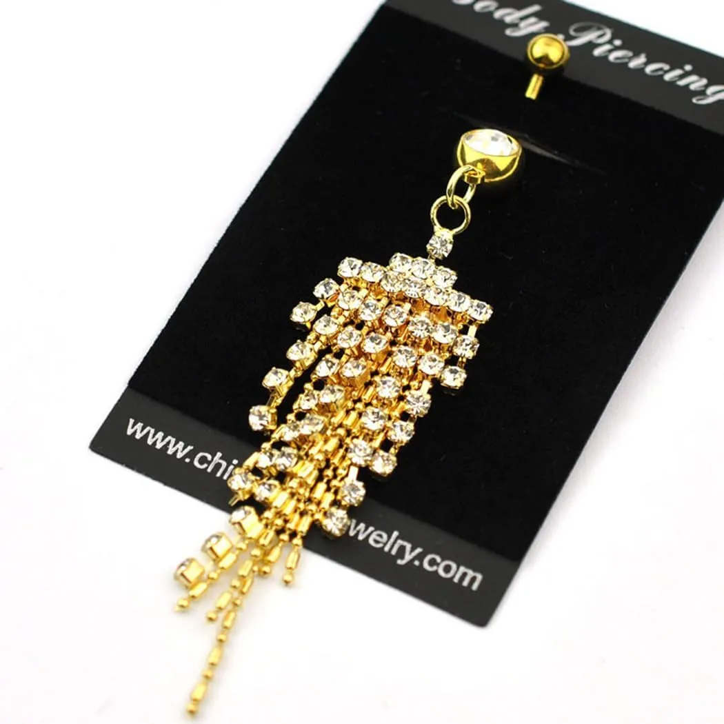 MIFYNN Surgical Stainless Steel Belly Button Rings Claw Chain Tassel Navel Ring Cubic Zirconia Imitation Diamond Belly Button Body Puncture Ring for Women