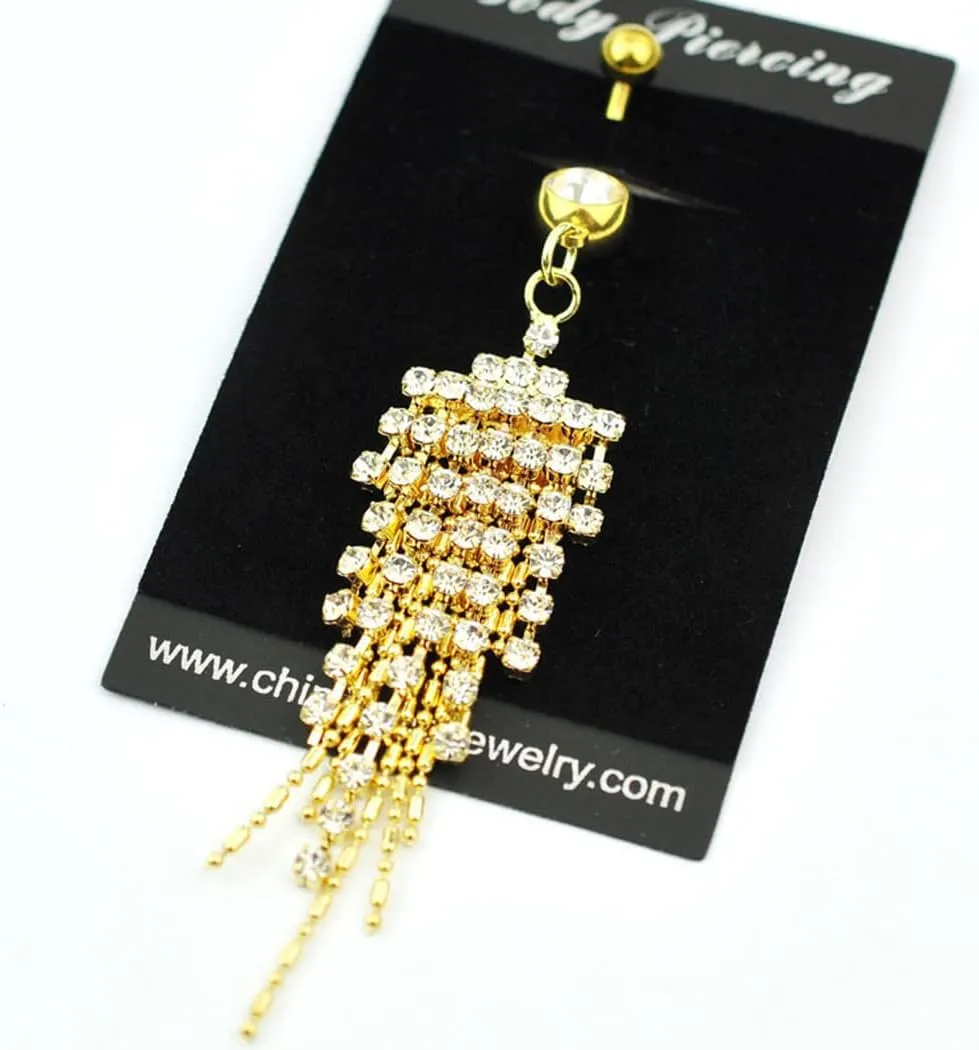 MIFYNN Surgical Stainless Steel Belly Button Rings Claw Chain Tassel Navel Ring Cubic Zirconia Imitation Diamond Belly Button Body Puncture Ring for Women