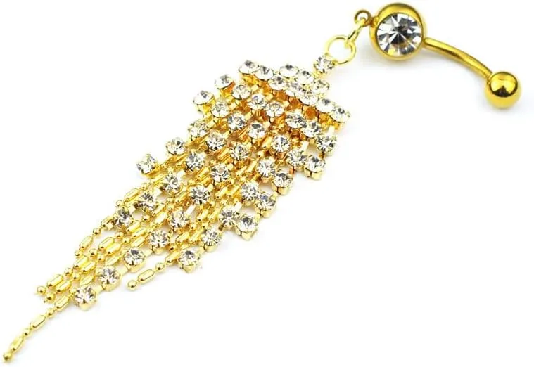 MIFYNN Surgical Stainless Steel Belly Button Rings Claw Chain Tassel Navel Ring Cubic Zirconia Imitation Diamond Belly Button Body Puncture Ring for Women