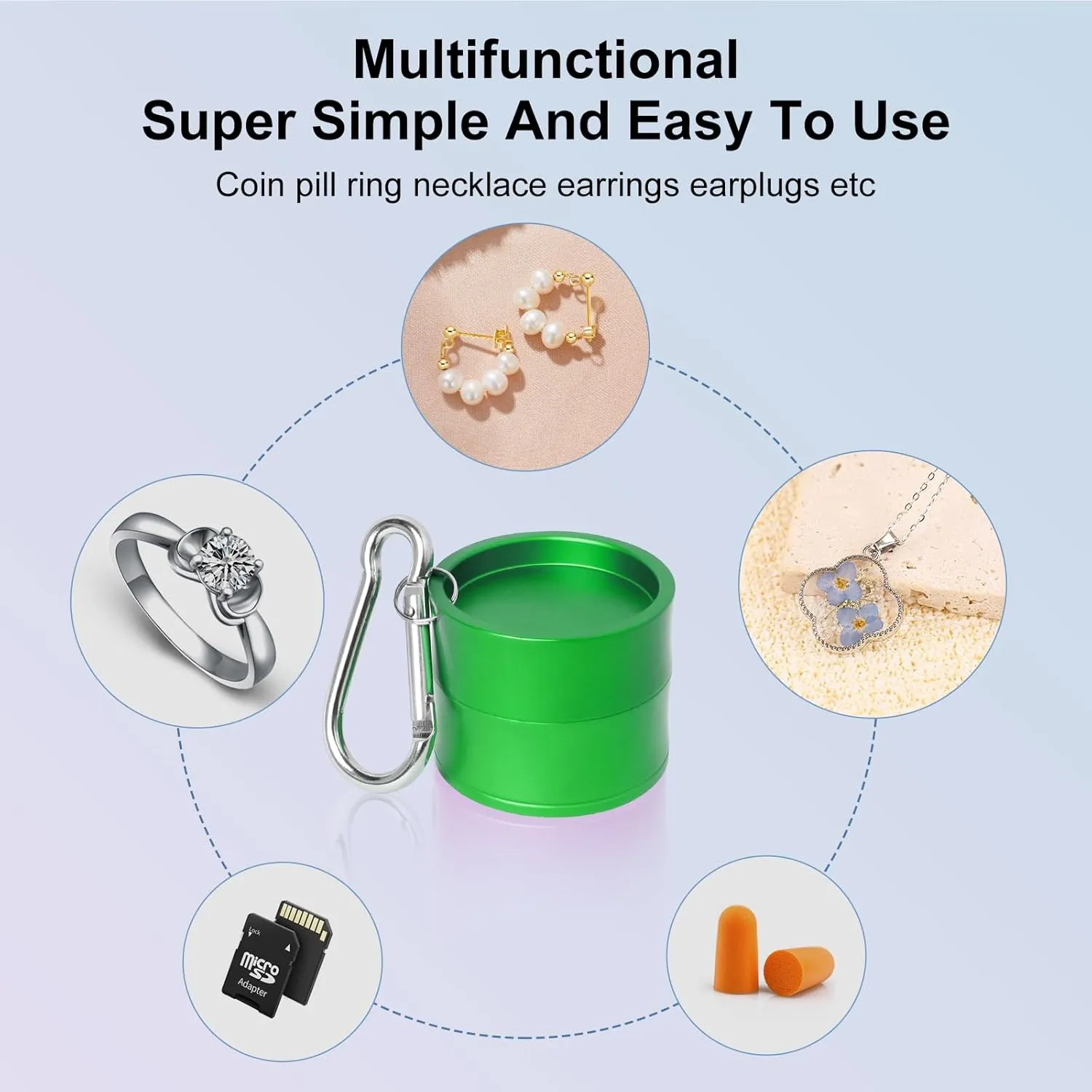 Mini Travel Ring Holder Keychain, Portable Jewelry Holder Keychain with Protective Sponge, Small Necklace Earrings Case for Gym Sports Bag Purse
