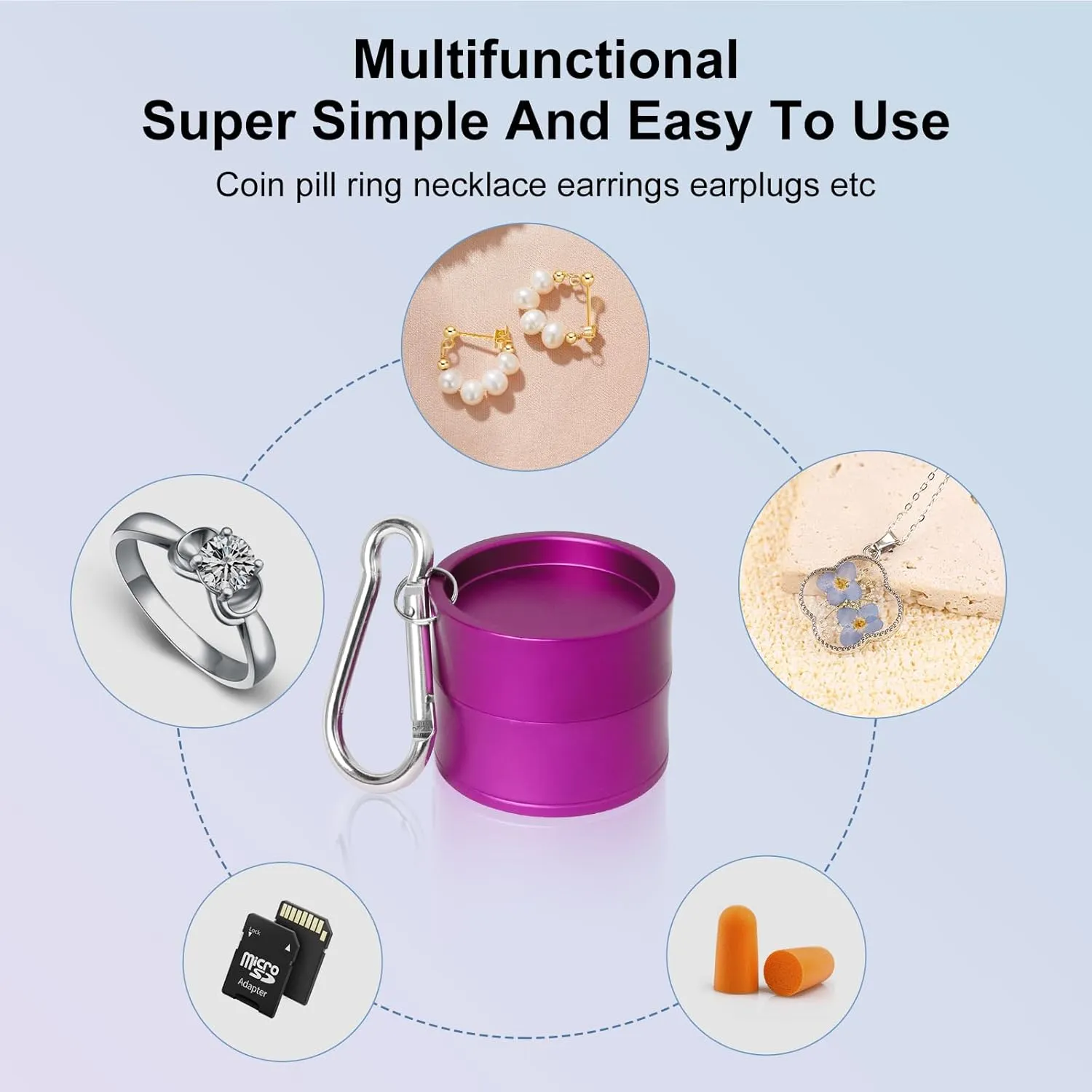 Mini Travel Ring Holder Keychain, Portable Jewelry Holder Keychain with Protective Sponge, Small Necklace Earrings Case for Gym Sports Bag Purse