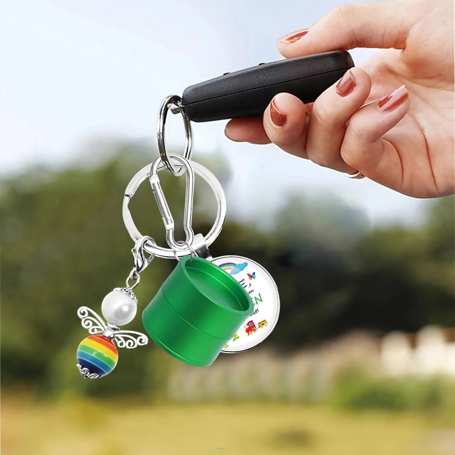 Mini Travel Ring Holder Keychain, Portable Jewelry Holder Keychain with Protective Sponge, Small Necklace Earrings Case for Gym Sports Bag Purse