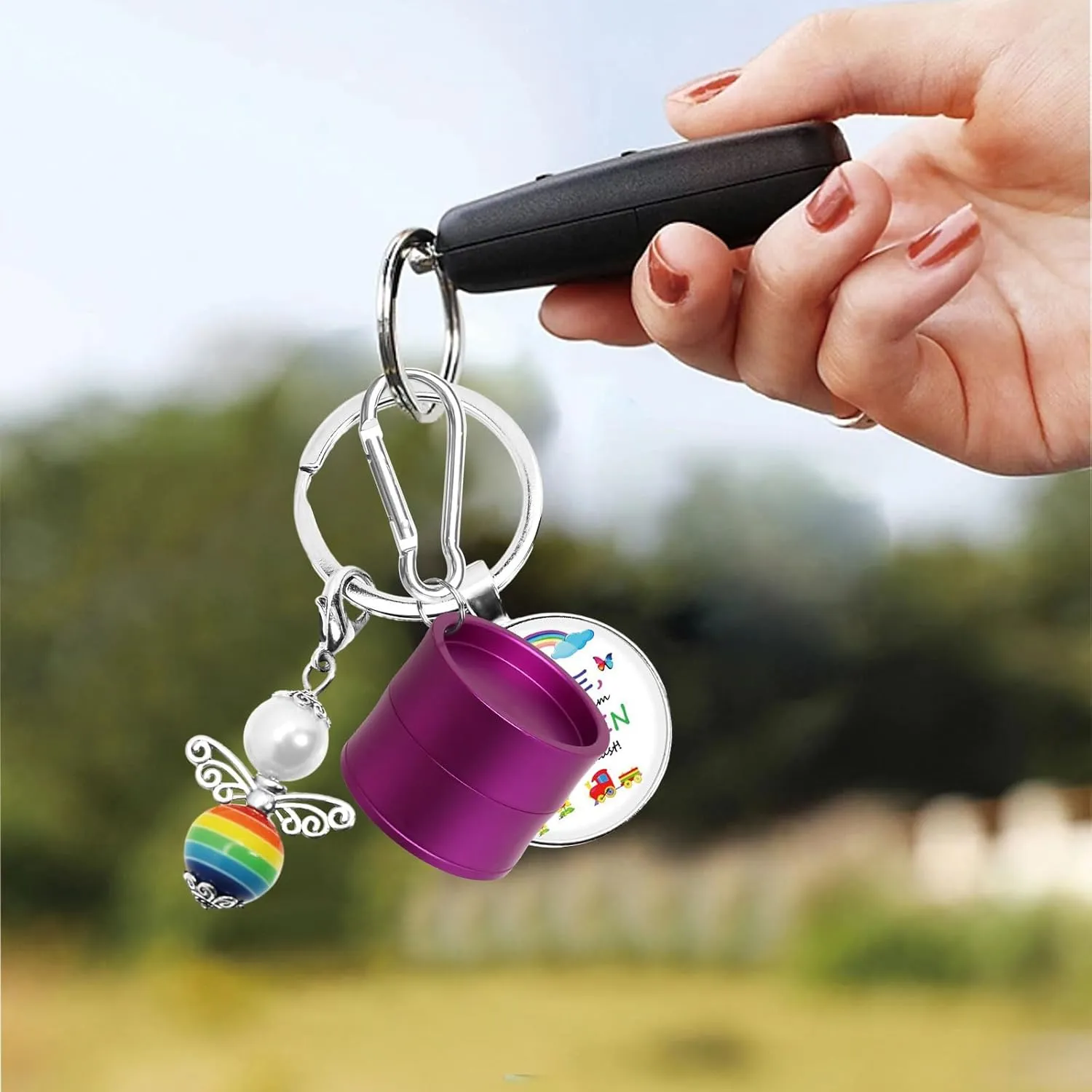Mini Travel Ring Holder Keychain, Portable Jewelry Holder Keychain with Protective Sponge, Small Necklace Earrings Case for Gym Sports Bag Purse