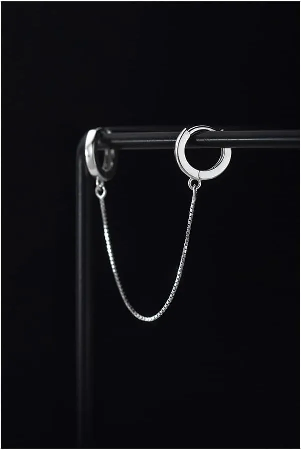 Minimalist Real 925 Sterling Silver Chain Double Small Huggie Hoop Earrings Slave Threader Tassel Long Dangle Drop for Two Ear Holes Women Men Teens Cartilage Helix Cartilage Slave Personalized Cuff Ear Climber Gifts Jewelry