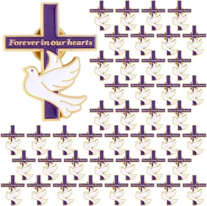 Misdary Funeral Favors for Guests Memorial Cross Dove Pins bulk Forever in Our Hearts Lapel Pin for Mourning Remembrance Day