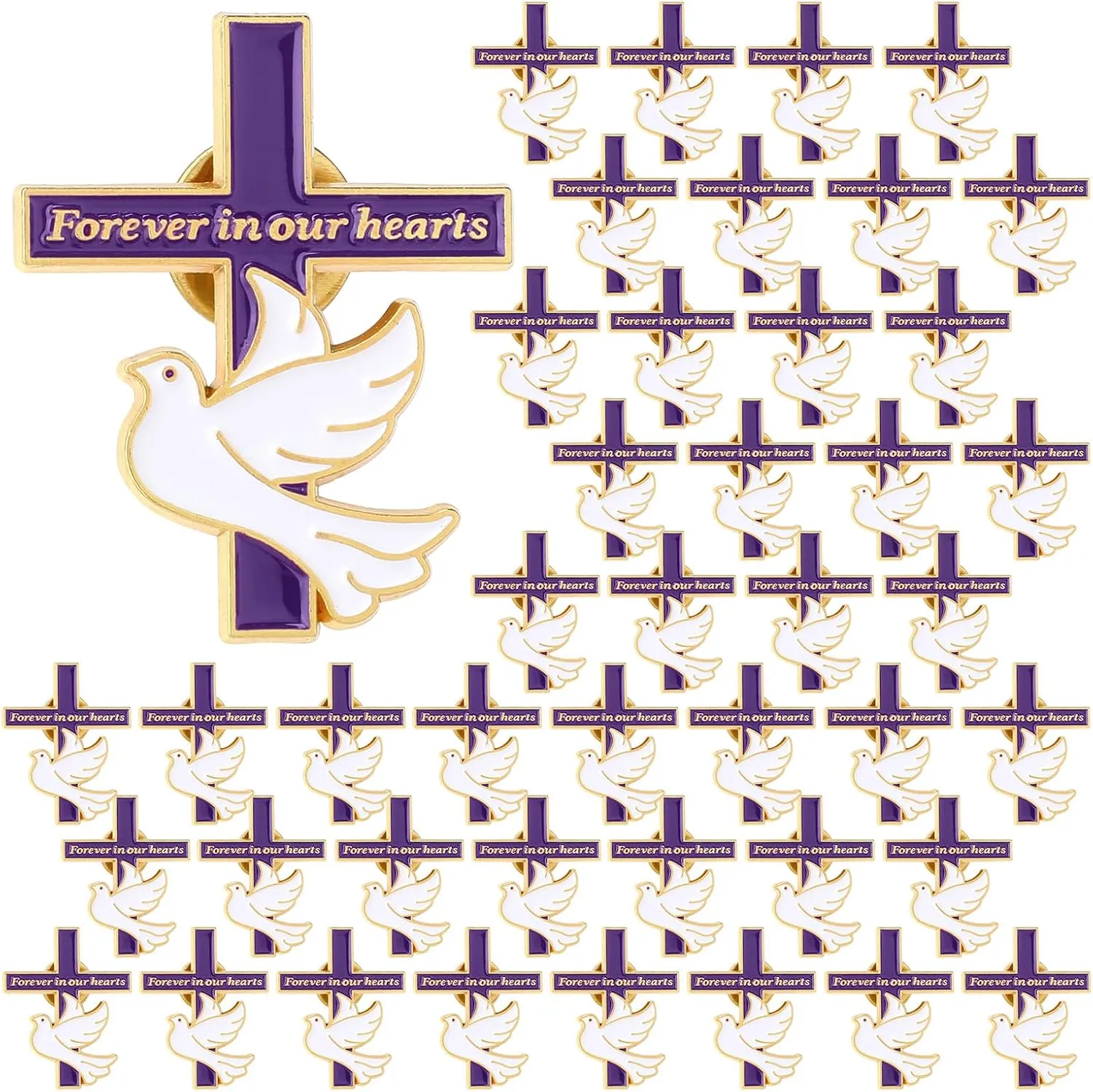 Misdary Funeral Favors for Guests Memorial Cross Dove Pins bulk Forever in Our Hearts Lapel Pin for Mourning Remembrance Day