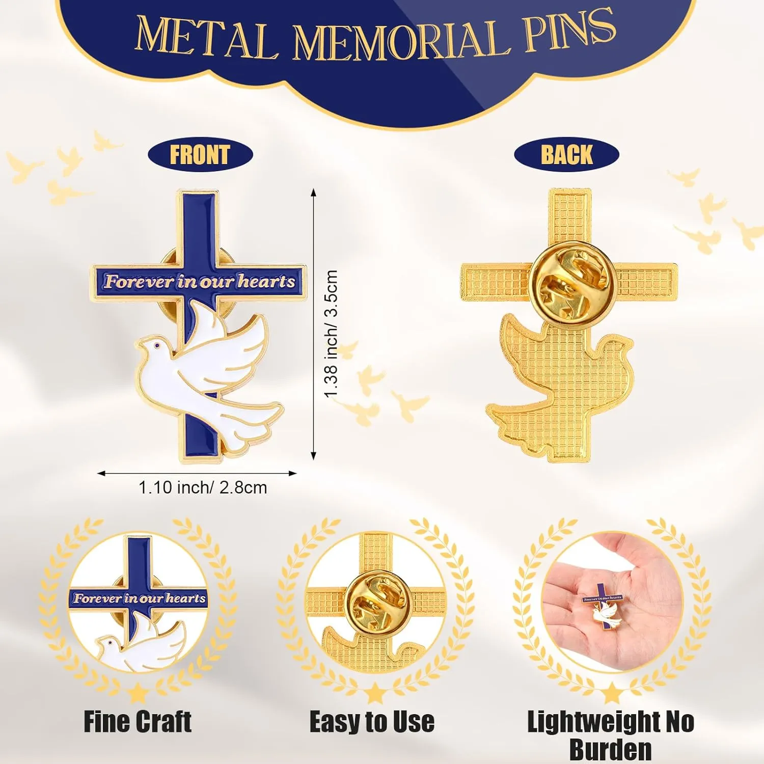 Misdary Funeral Favors for Guests Memorial Cross Dove Pins bulk Forever in Our Hearts Lapel Pin for Mourning Remembrance Day