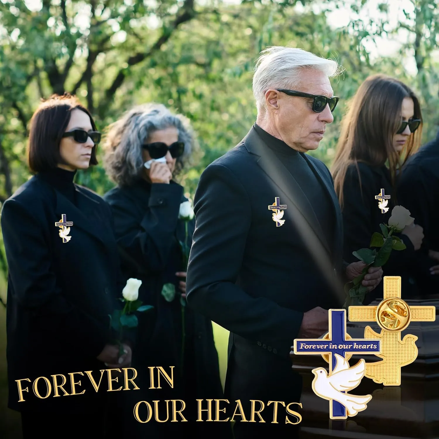 Misdary Funeral Favors for Guests Memorial Cross Dove Pins bulk Forever in Our Hearts Lapel Pin for Mourning Remembrance Day