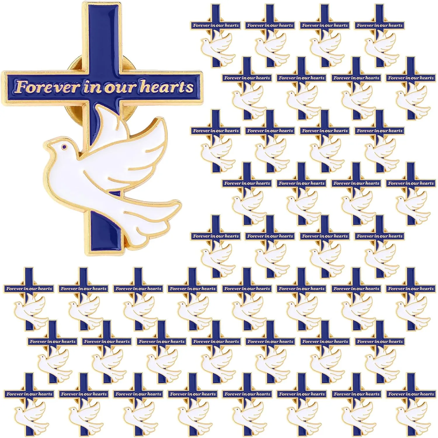 Misdary Funeral Favors for Guests Memorial Cross Dove Pins bulk Forever in Our Hearts Lapel Pin for Mourning Remembrance Day