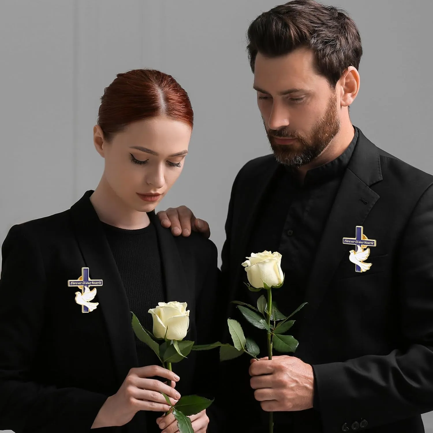 Misdary Funeral Favors for Guests Memorial Cross Dove Pins bulk Forever in Our Hearts Lapel Pin for Mourning Remembrance Day