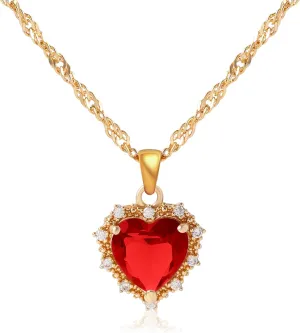 MISS RIGHT Crystal Love Heart Necklace for Women 14K Gold Plated with Birthstone Charm Pendant Necklace, Jewelry Gifts for Women, 16" 2"
