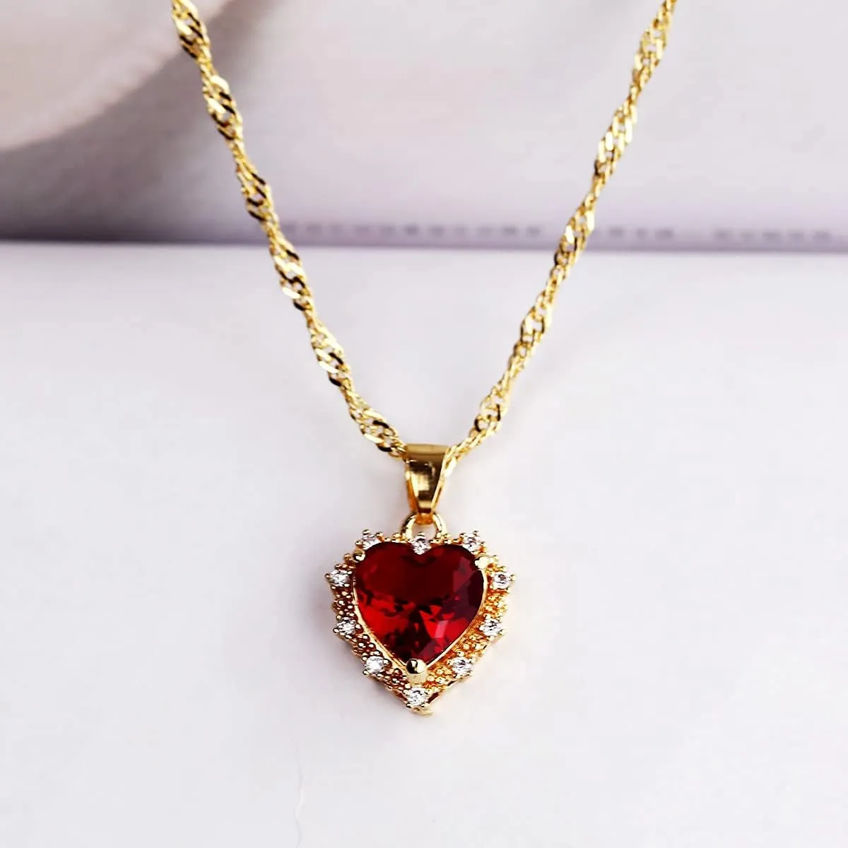 MISS RIGHT Crystal Love Heart Necklace for Women 14K Gold Plated with Birthstone Charm Pendant Necklace, Jewelry Gifts for Women, 16" 2"
