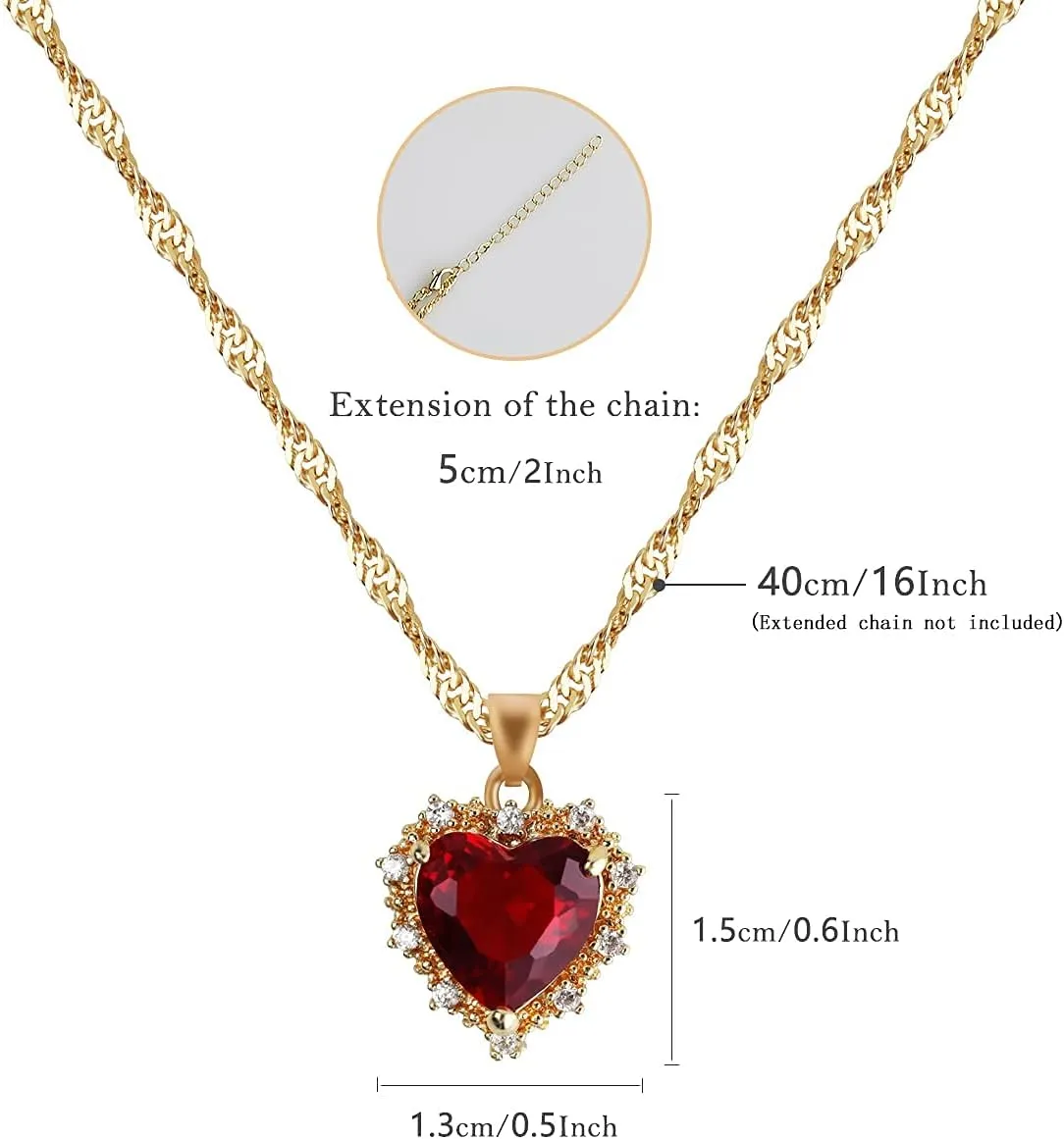 MISS RIGHT Crystal Love Heart Necklace for Women 14K Gold Plated with Birthstone Charm Pendant Necklace, Jewelry Gifts for Women, 16" 2"