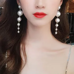Missgrace Luxury Long Pearl Drop Earrings Simple Earrings Jewelry Golden Boho Vintage Statement Earrings Tassel Long Dangle Earrings for Women (Style 5)