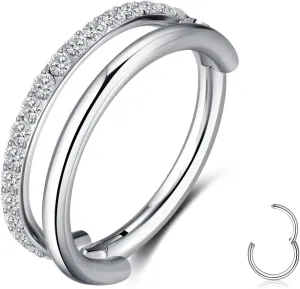 MissNity G23 Titanium Cartilage Earring Hoop Stacked Clicker, 16G 8mm CZ Double Nostril Septum Rings Piercing Jewelry Tragus Rook Daith Helix Earrings Nose Rings Hoops for Women Men