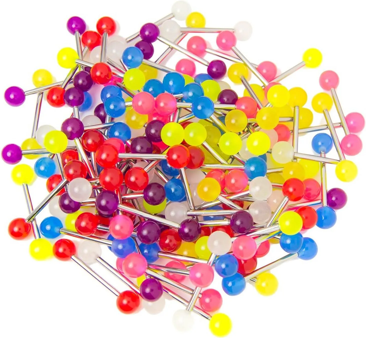 Mix of 100 Glow in the dark 14 Gauge/ 1.6 MM Straight Barbell (tongue/nipple piercings)