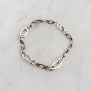 Mixed Oxidized & Shiny Link Sterling Silver Bracelet