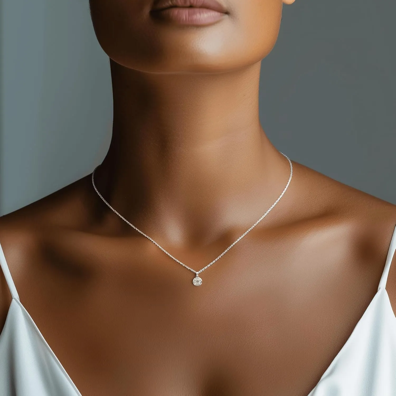 Moissanite Necklace for Women Solitaire Bezel Pendant Sterling Silver Lab Created Gem Jewelry for Her Gift for Mothers Day Wedding Anniversary Birthday to My Wife Daughter Mom Grandma Girlfriend