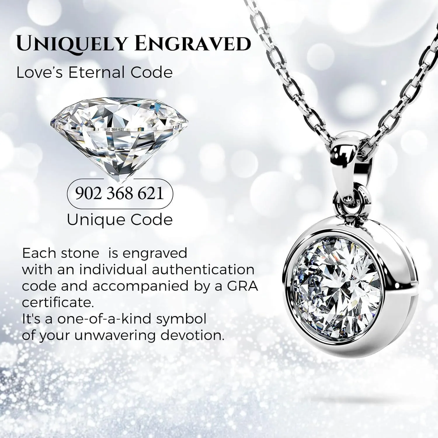 Moissanite Necklace for Women Solitaire Bezel Pendant Sterling Silver Lab Created Gem Jewelry for Her Gift for Mothers Day Wedding Anniversary Birthday to My Wife Daughter Mom Grandma Girlfriend