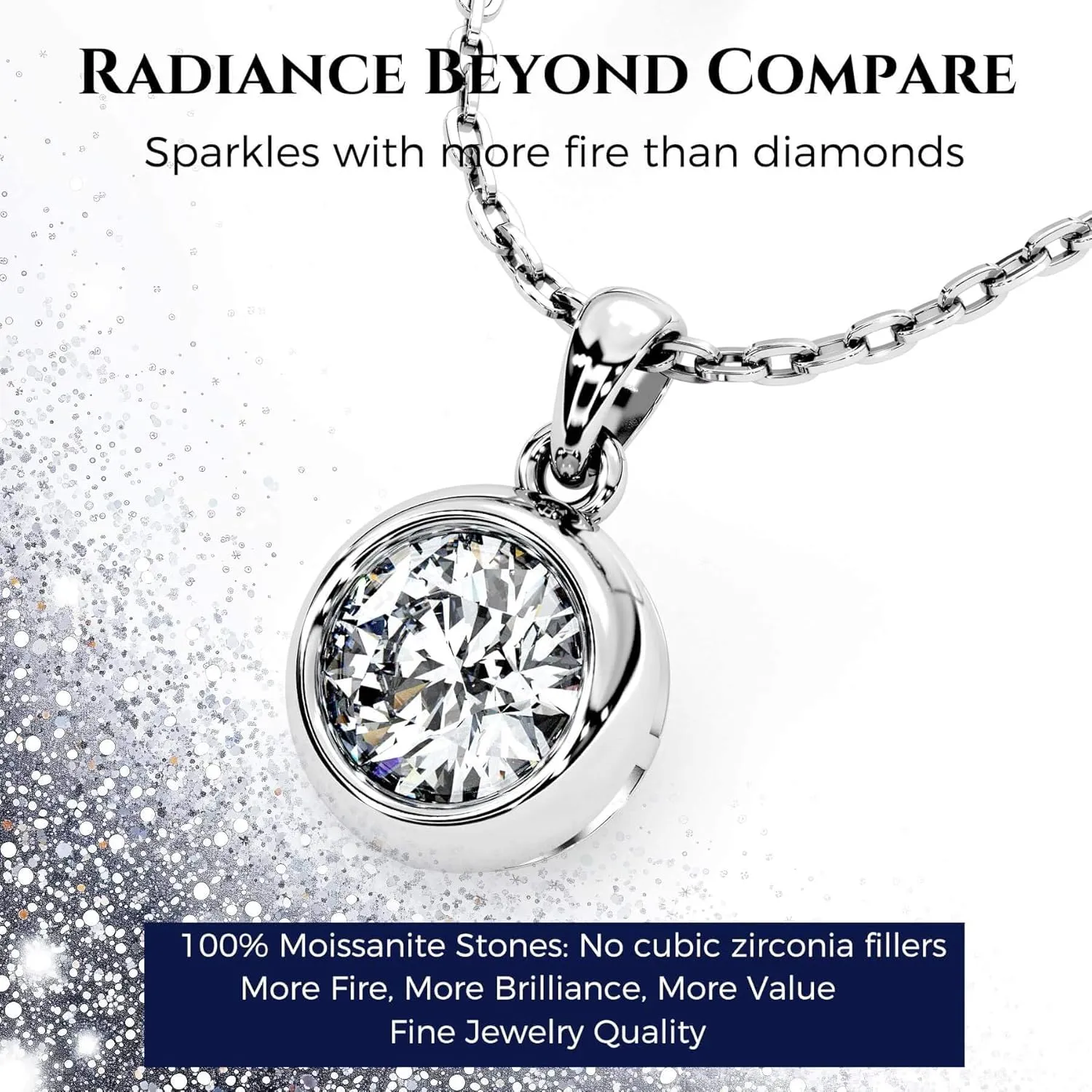 Moissanite Necklace for Women Solitaire Bezel Pendant Sterling Silver Lab Created Gem Jewelry for Her Gift for Mothers Day Wedding Anniversary Birthday to My Wife Daughter Mom Grandma Girlfriend