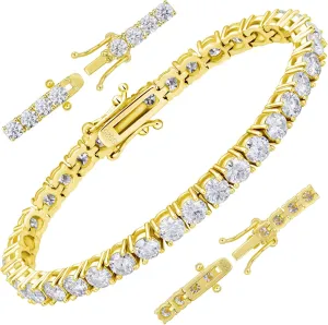 Moissanite Tennis Bracelet for Women Men White/Yellow Gold Plated S925 Sterling Silver D Color VVS1 Round Cut Moissanite Bracelets 2.36-14.4CT 2/3/4MM 6-8INCH