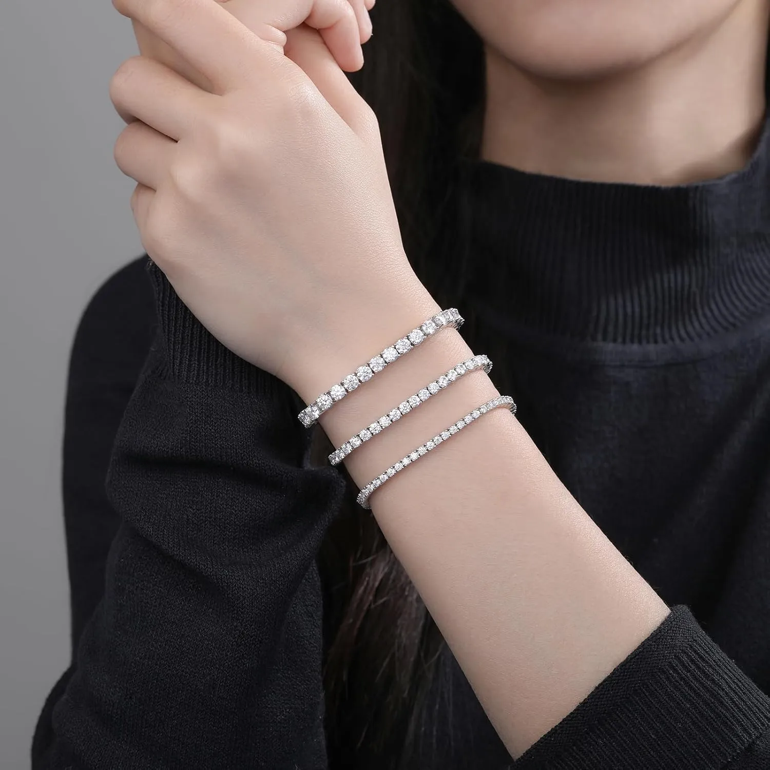Moissanite Tennis Bracelet for Women Men White/Yellow Gold Plated S925 Sterling Silver D Color VVS1 Round Cut Moissanite Bracelets 2.36-14.4CT 2/3/4MM 6-8INCH