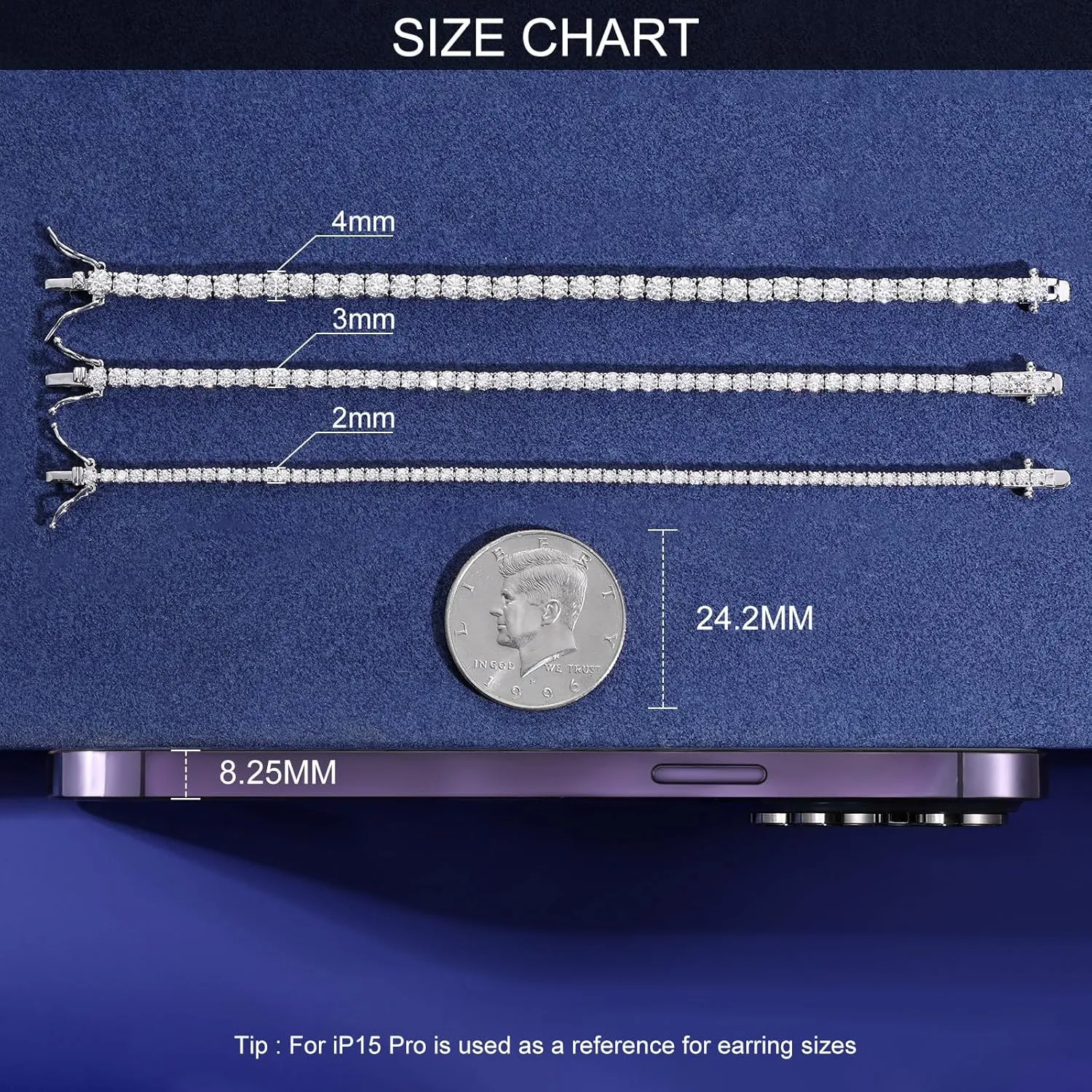 Moissanite Tennis Bracelet for Women Men White/Yellow Gold Plated S925 Sterling Silver D Color VVS1 Round Cut Moissanite Bracelets 2.36-14.4CT 2/3/4MM 6-8INCH