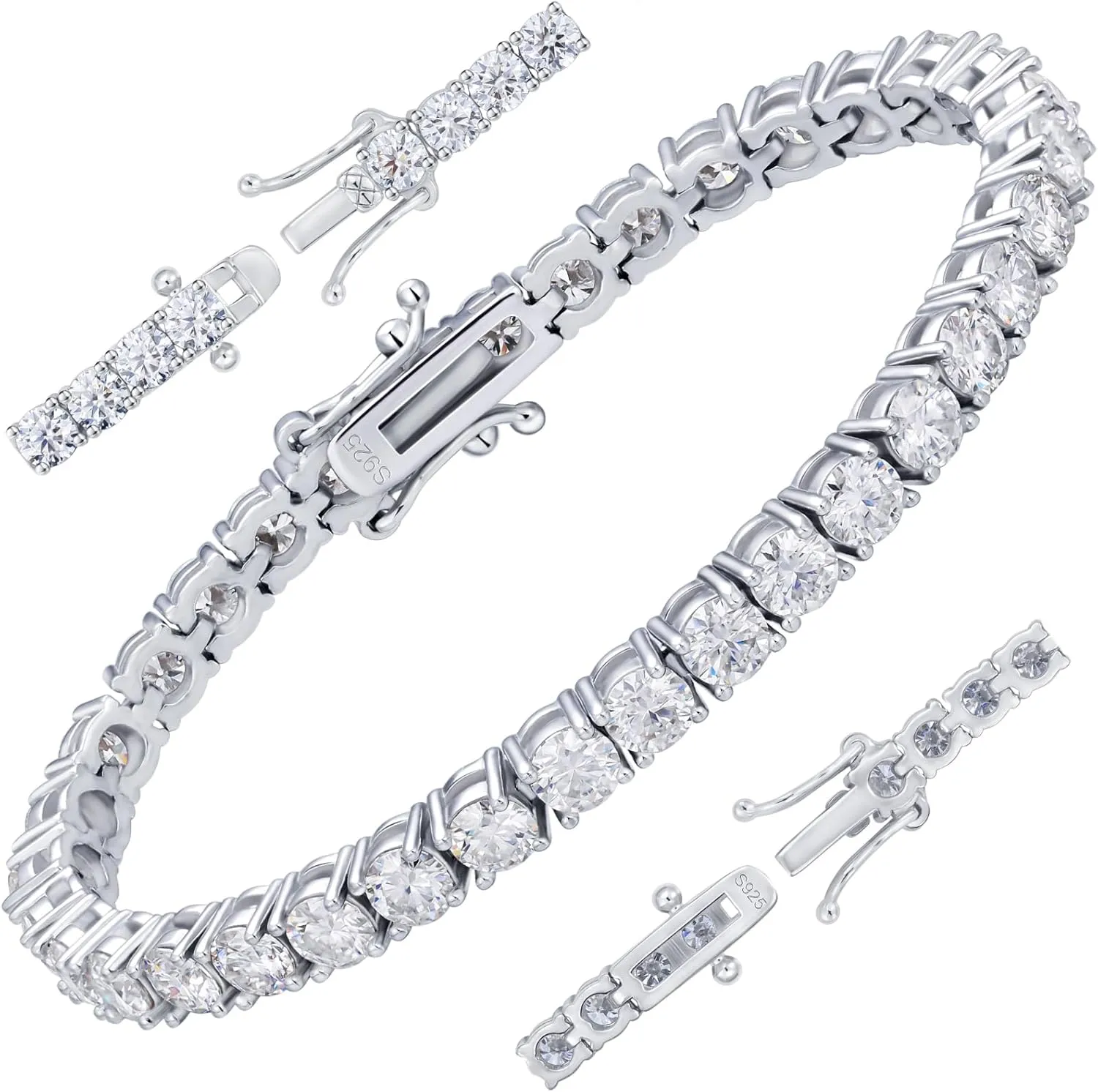 Moissanite Tennis Bracelet for Women Men White/Yellow Gold Plated S925 Sterling Silver D Color VVS1 Round Cut Moissanite Bracelets 2.36-14.4CT 2/3/4MM 6-8INCH