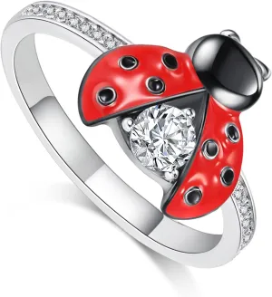 MONGAS Ladybug Ring Sterling Silver Ladybug Band Ring Insect Ladybug Jewelry for Women