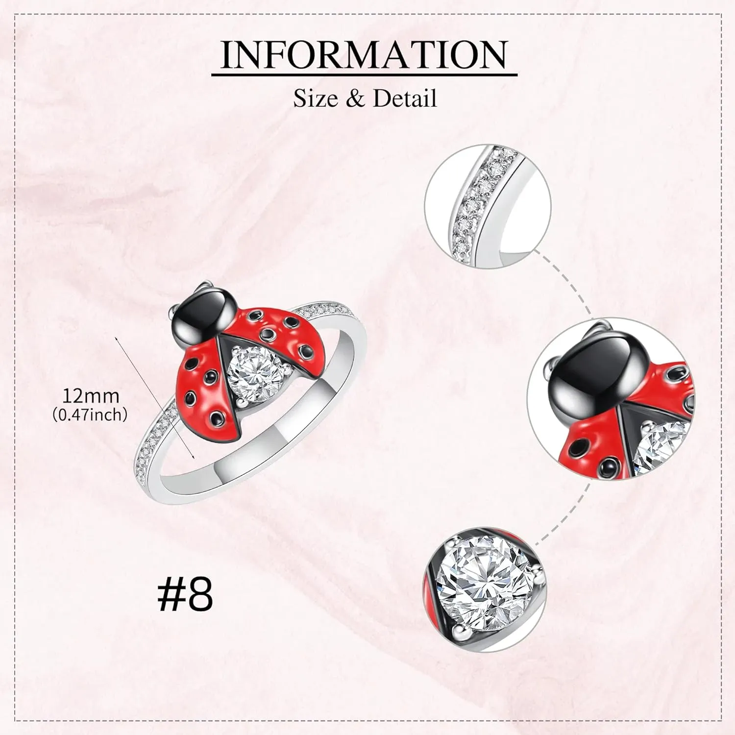 MONGAS Ladybug Ring Sterling Silver Ladybug Band Ring Insect Ladybug Jewelry for Women