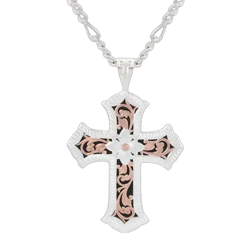 Montana Silvermiths Men's Antiqued Rose Gold Scalloped Cross Necklace