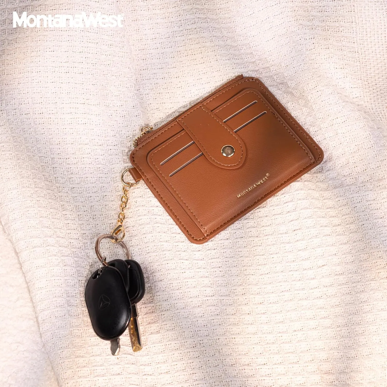 Montana West Small Credit Card Wallet Rfid Blocking Credit Card Holder with Zipper Coin Pocket, ID Window, Brown Keychain Wallet Slim and Compact, Easy to Carry