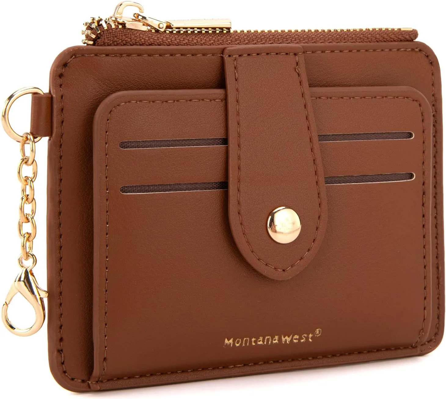 Montana West Small Credit Card Wallet Rfid Blocking Credit Card Holder with Zipper Coin Pocket, ID Window, Brown Keychain Wallet Slim and Compact, Easy to Carry