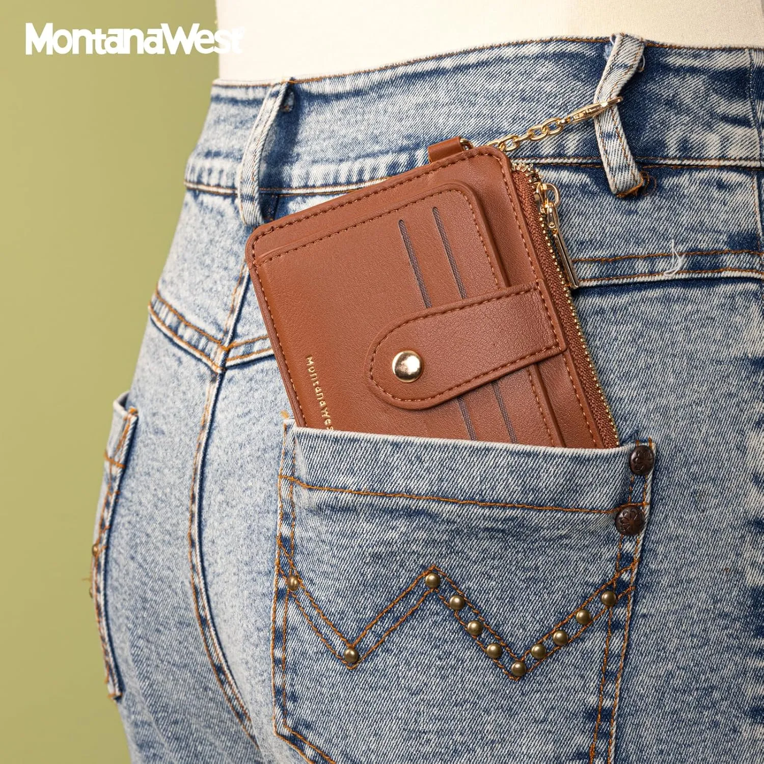 Montana West Small Credit Card Wallet Rfid Blocking Credit Card Holder with Zipper Coin Pocket, ID Window, Brown Keychain Wallet Slim and Compact, Easy to Carry
