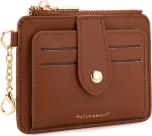 Montana West Small Credit Card Wallet Rfid Blocking Credit Card Holder with Zipper Coin Pocket, ID Window, Brown Keychain Wallet Slim and Compact, Easy to Carry
